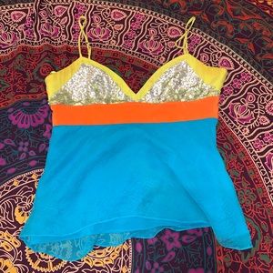 BCBG MaxAzria 100% silk bright Y2K top